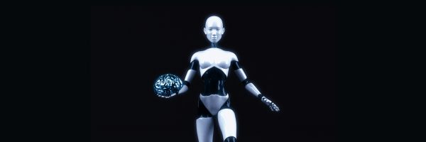 Un robot sosteniendo un cerebro, imagen creada con inteligencia artificial generativa