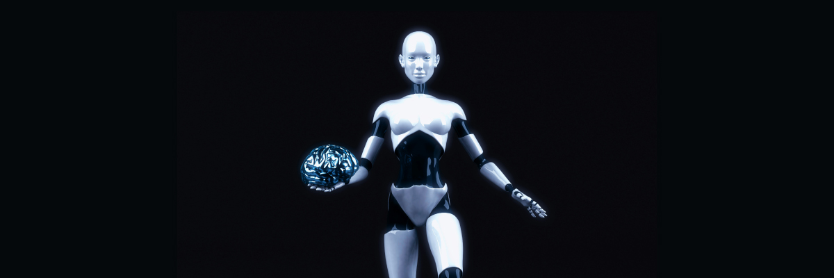 Un robot sosteniendo un cerebro, imagen creada con inteligencia artificial generativa