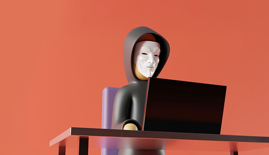 imagen 3d de un hacker frente a un ordenador